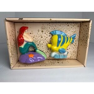 Disney Princess Ariel and Flounder Salt & Pepper Shakers Little Mermaid Ceramic